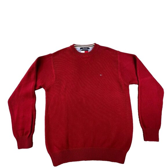 VTG Tommy Hilfiger Men's Large Red Flag Pullover Sweater Heavy Y2K Streetwear - Picture 1 of 10